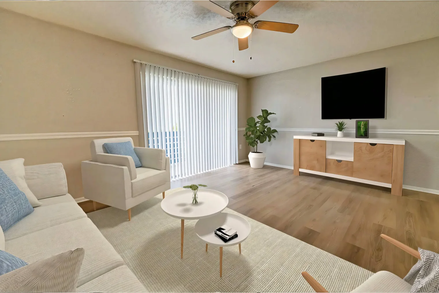 pet-friendly apartments the palmview cove's living room with a balcony